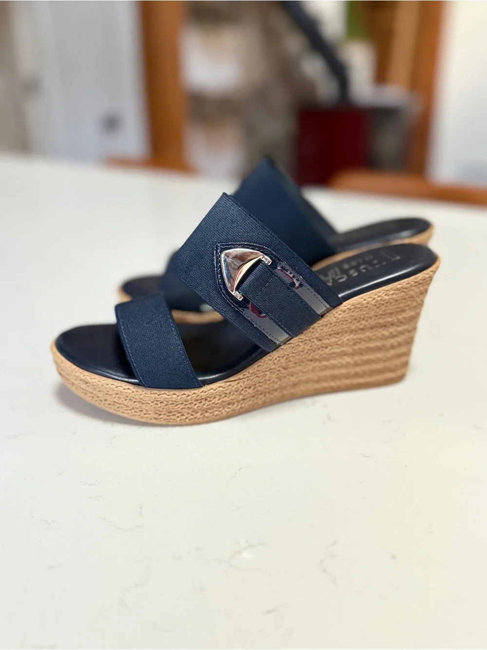 Women’s Navy Elastic Strap Wedge Sandals